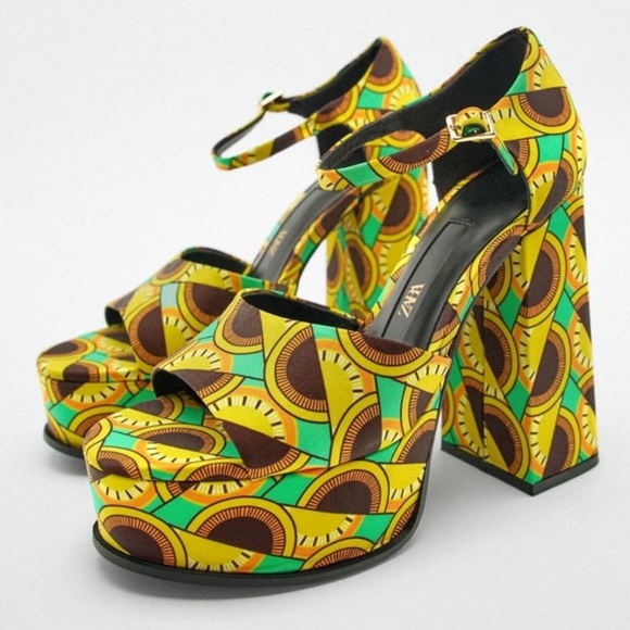 Zara Shoes - NEW! Zara African Print Platform Heels Size 41